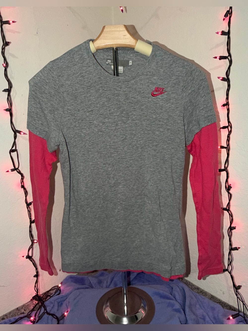 Nike Gray Long Sleeve Tee with Pink Contrast Sleeves